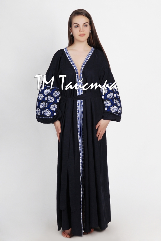 Bisht Embroidered Linen, Embroidered Dress in Oriental style, Arabic Style, Abaya Embroidered Linen