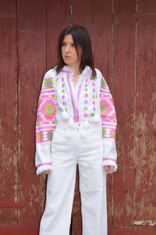 Embroidered Blouse Vyshyvanka White ethno style boho chic Vyshyvanka  Multi Color Embroidery Linen Ukrainian embroider Embroidered Blouse 