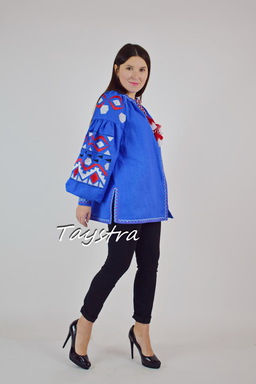 Vyshyvanka, Boho embroidered embroidery ethno style blouse, linen blue women's blouse