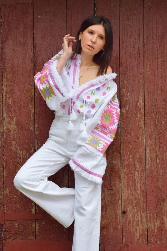 Embroidered Blouse Vyshyvanka White ethno style boho chic Vyshyvanka  Multi Color Embroidery Linen Ukrainian embroider Embroidered Blouse 