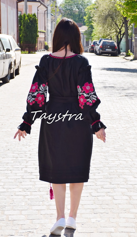 Dress Vyshyvanka Ukrainian embroidery Black BohoDress ethno style boho chic Embroidered dress Multi Color Embroidery Linen