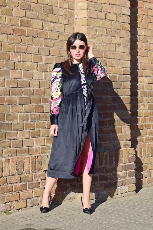 Dress Vyshyvanka, Ukrainian Stylish Velvet Dress Silk-lined, Exclusive Embroidery Black Dress
