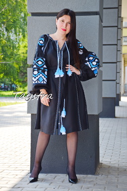 Short Black Dress Embroidered Vyshyvanka Dress Embroidery Linen Mini Dress Ukrainian