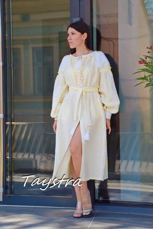 Beige Dress Embroidered Vyshyvanka Ukrainian embroidery, ethno style boho chic