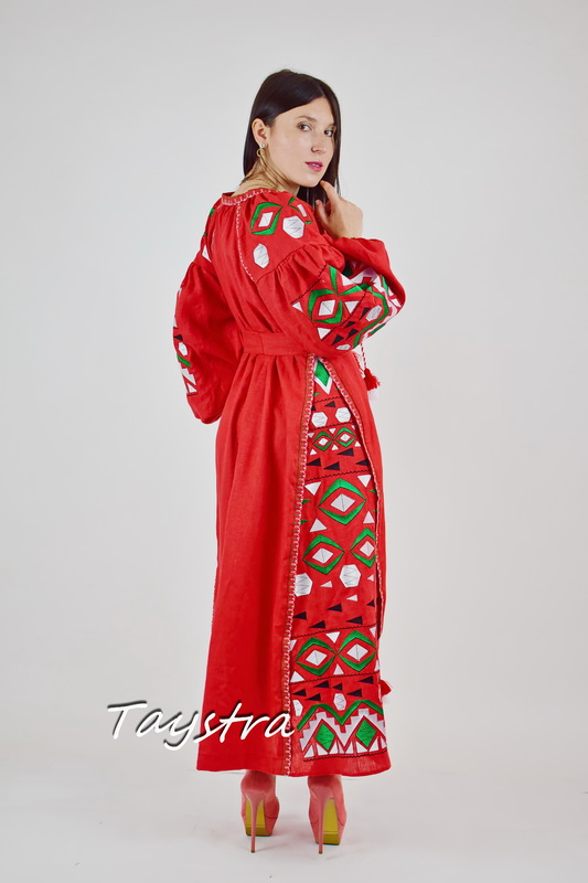 Dress Embroidered Red Maxi Dress Multi Color Embroidery Linen Dress Vyshyvanka Ukrainian embroidery
