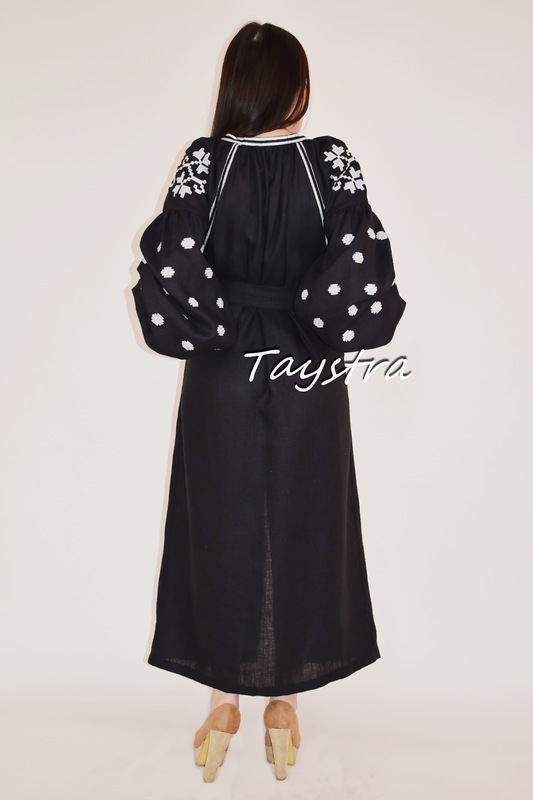 Vyshyvanka Black Dress Ukrainian embroidery, style boho chic Embroidered dress Multi Color Embroidery Linen