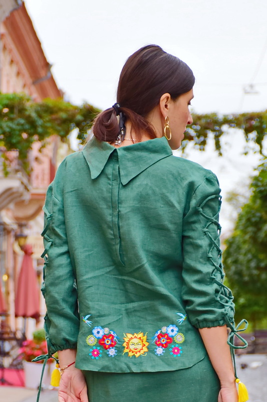 Green Blouse Linen Vyshyvanka, Embroidered clothes, Stylish Blouse