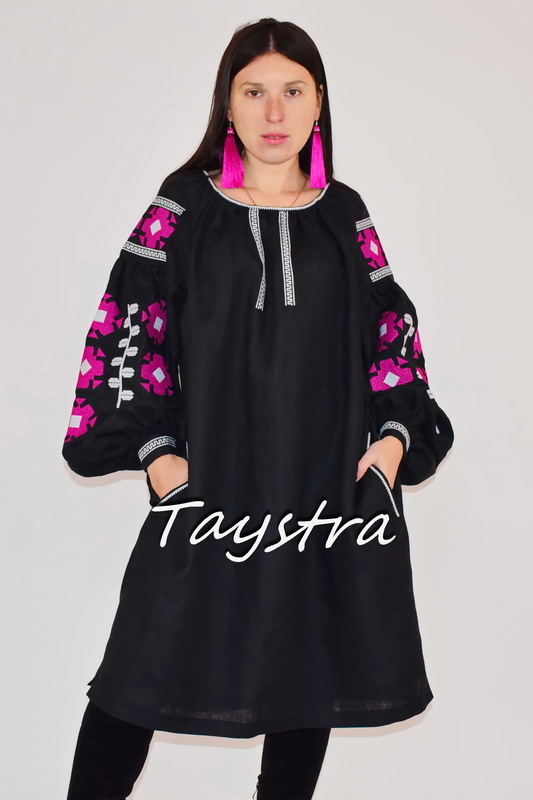 Black Dress Vyshyvanka Ukrainian embroidery, Midi Dress Boho,style boho chic, Embroidered dress Multi Color Embroidery Linen
