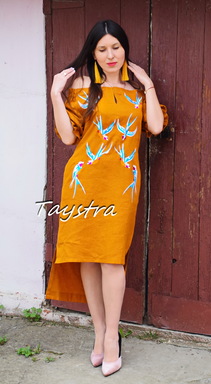 Dress Boho Embroidered ethno style boho chic Vyshyvanka Dress Multi Color Embroidery Linen Ukrainian embroidery