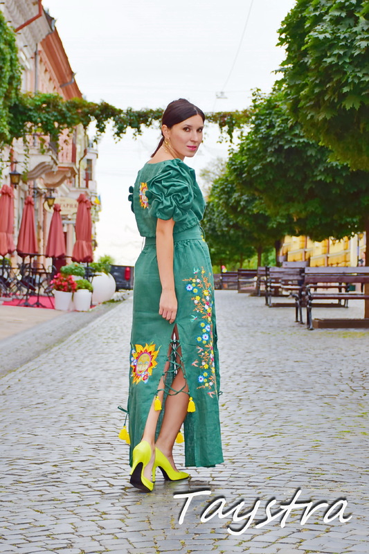 Embroidered skirt with belt and blouse-top women suit summer, embroidered clothing, women suit linen