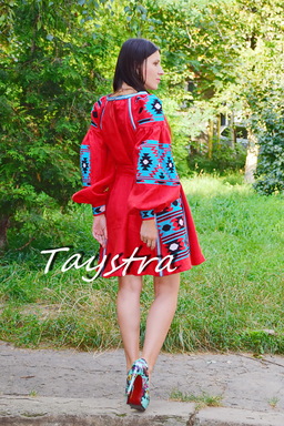 Red Short Dress Boho style Vita Kin boho chic Vyshyvanka Dress Multi Color Embroidery Linen Ukrainian embroidery Dress 