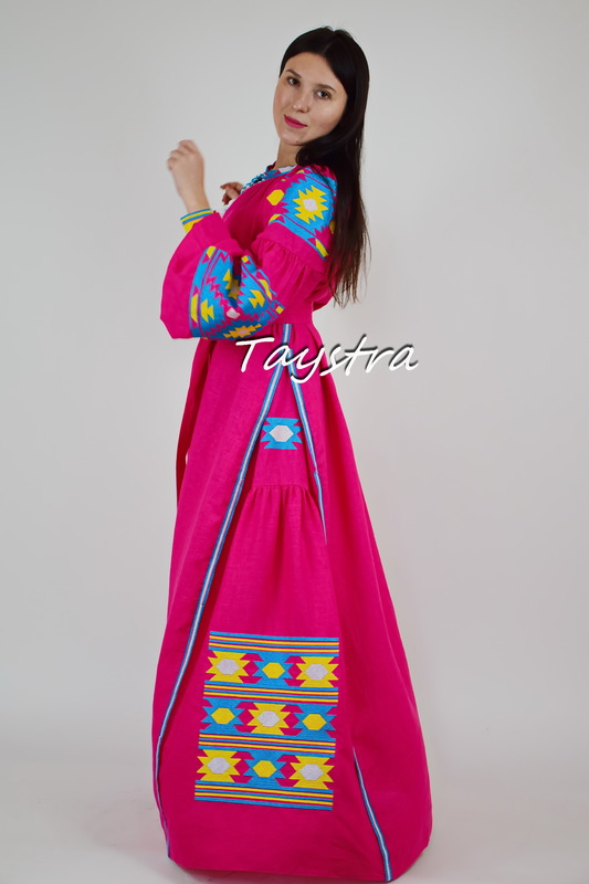 Dress Linen boho chic Vyshyvanka Dress Embroidered Bright Dress