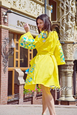  Yellow Short Dress Embroidered Vyshyvanka Dress Embroidery Linen Dress Gypsy 
