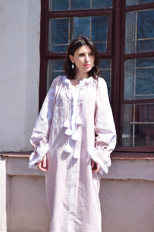 Dress Powder Colors Ukrainian embroidery, Dress Embroidered Vyshyvanka