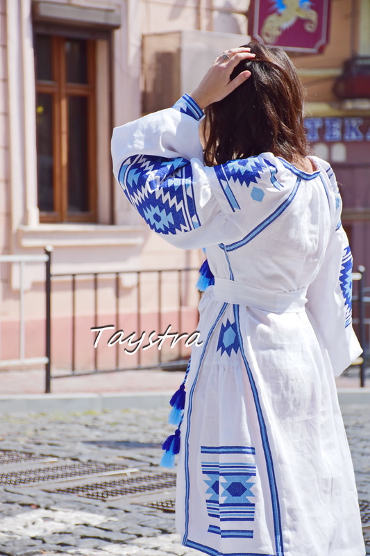 Vyshyvanka Dress Multi Color Embroidery Linen Dress Ukrainian embroidery