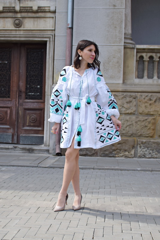Short Dress White Linen Mini Dress Vyshyvanka Ukrainian Linen Tiffany Embroidery 