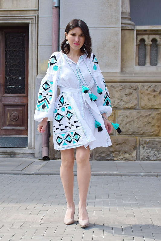 Short Dress White Linen Mini Dress Vyshyvanka Ukrainian Linen Tiffany Embroidery 