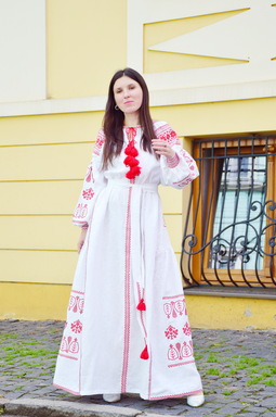Embroidered Dress Red Embroidery, White Linen Dress Vyshyvanka Ukrainian