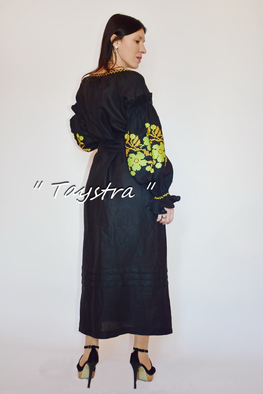 Black Dress Vyshyvanka Ukrainian embroidery, BohoDress, ethno, style boho chic, Embroidered dress, Multi Color Embroidery Linen