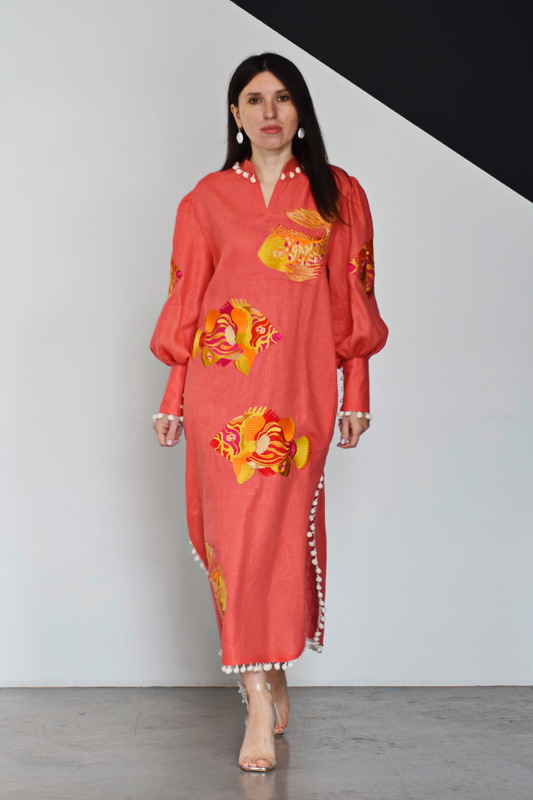 Boho Dress Linen, Embroidered Dress in Oriental Style, Exclusive dress