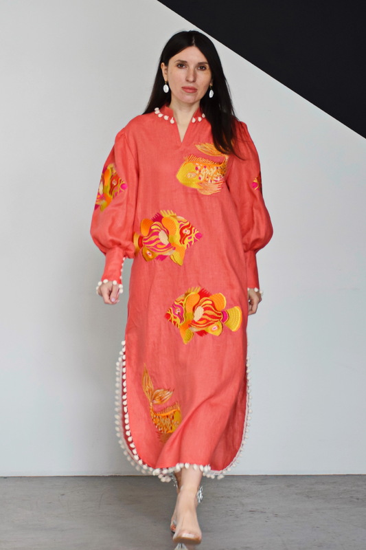 Boho Dress Linen, Embroidered Dress in Oriental Style, Exclusive dress