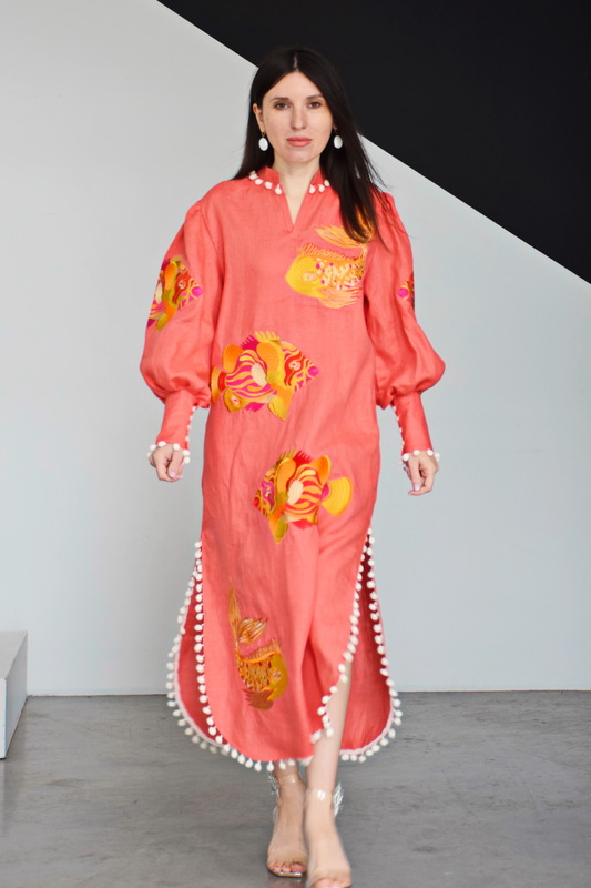 Boho Dress Linen, Embroidered Dress in Oriental Style, Exclusive dress