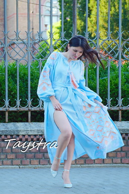 Gently Blue Maxi Dress Embroidered Vyshyvanka Dress Embroidered Linen Mini Dress