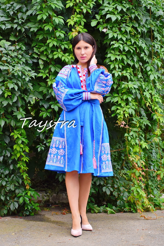 Embroidered dress boho chic Vyshyvanka Dress Multi Color Embroidery Linen, Ukrainian embroidery