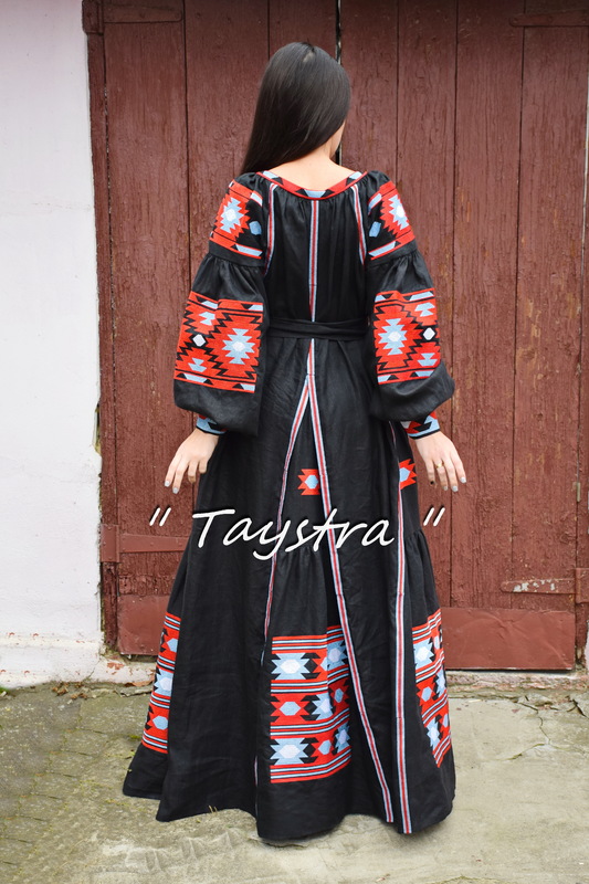 Dress Embroidered 4 wedges Boho, ethno style boho chic, Bohemian, Vyshyvanka Dress Multi Color Embroidery Linen, Ukrainian embroidery, Black Dress
