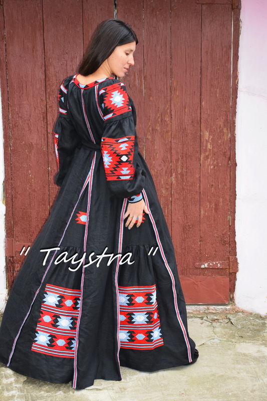 Dress Embroidered 4 wedges Boho, ethno style boho chic, Bohemian, Vyshyvanka Dress Multi Color Embroidery Linen, Ukrainian embroidery, Black Dress