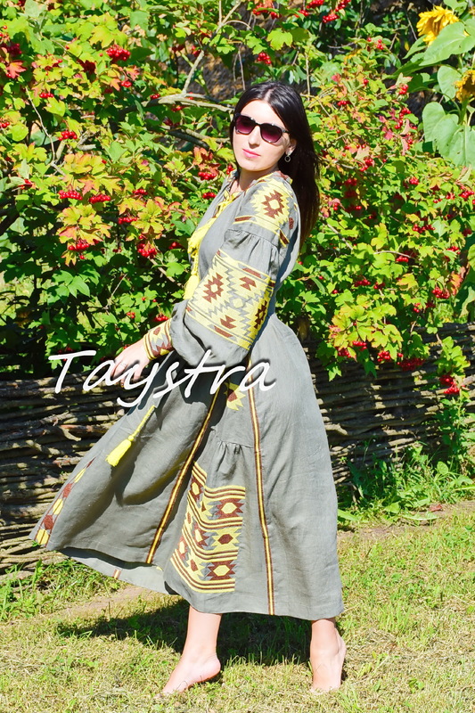 Embroidered Dress linen ethno style boho chic Vyshyvanka Dress Embroidered 