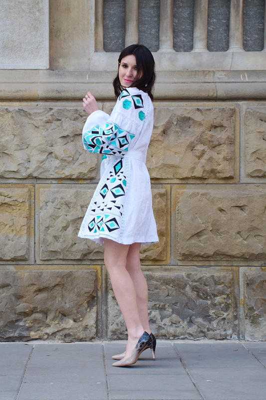 Short Dress White Linen Mini Dress Vyshyvanka Ukrainian Linen Tiffany Embroidery 