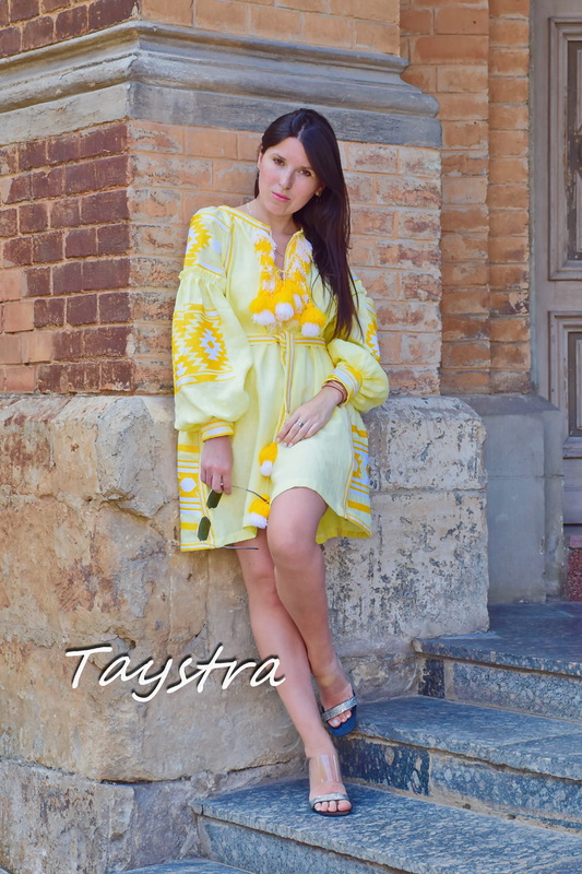 Yellow Dress Vyshyvanka Linen Short Dress Embroidered, Lemon Dress Linen Ukrainian embroidery 