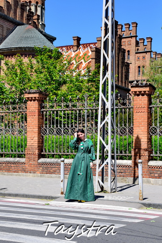 Green Dress Linen Vyshyvanka, Stylish Evening Dress Ukrainian Embroidered Dress 
