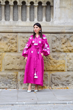 Pink Dress Embroidered Embroidery Linen Dress