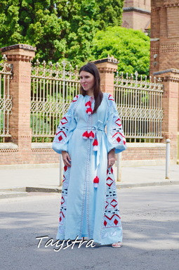 Blue Maxi Dress Embroidered Vyshyvanka Dress Embroidered Linen Mini Dress