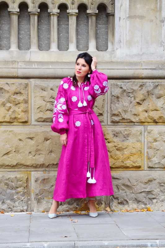 Pink Dress Embroidered Embroidery Linen Dress