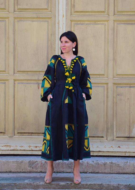 Dress Boho Four Embroidered Wedges, Black Dress Ukrainian