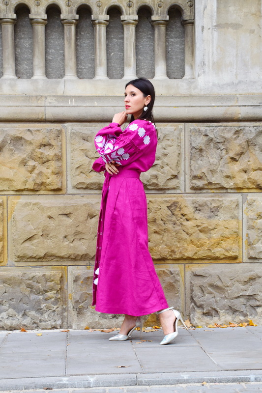 Pink Dress Embroidered Embroidery Linen Dress
