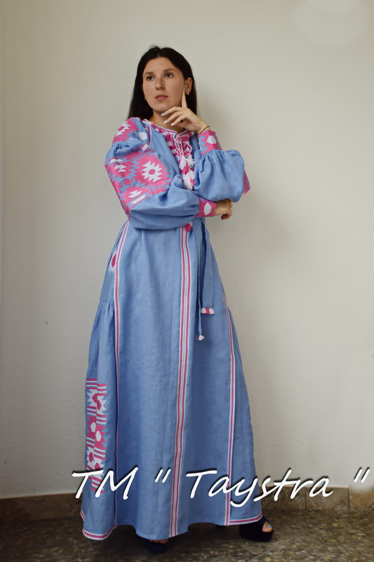 Dress Boho style Vita Kin boho chic Vyshyvanka Dress Multi Color Embroidery Linen Ukrainian embroidery Dress 