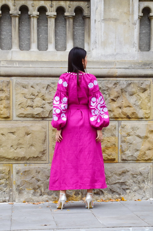 Pink Dress Embroidered Embroidery Linen Dress