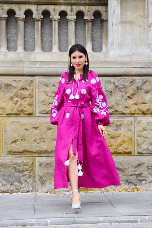 Pink Dress Embroidered Embroidery Linen Dress