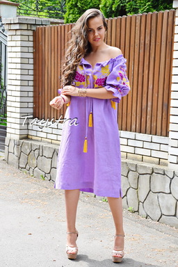 Vyshyvanka Dress Embroidery Linen, Ukrainian embroidery Magenta Dress Dress Embroidery Linen Ukrainian embroidery 