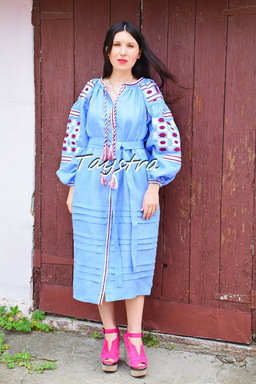 Embroidered Blue Dress style boho chic Vyshyvanka Dress Linen Ukrainian embroidery