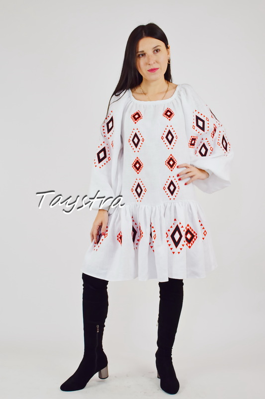 Dress Embroidered vyshyvanka Ukrainian embroidered dress, White Linen Dress 