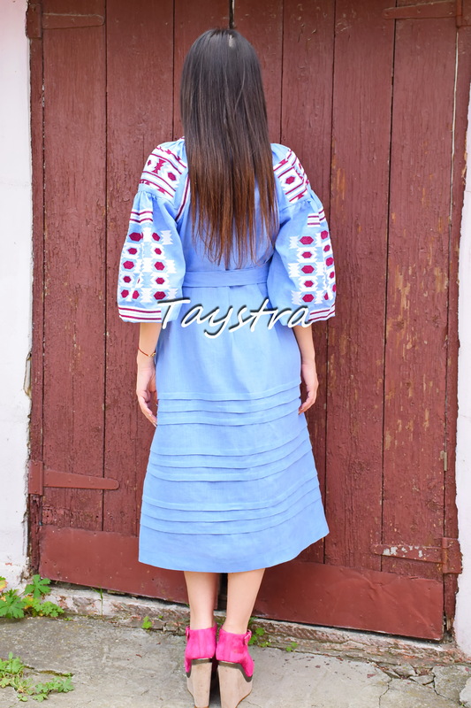 Embroidered Blue Dress style boho chic Vyshyvanka Dress Linen Ukrainian embroidery