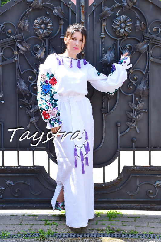 Embroidered Dress White linen Dress ethno style boho chic Bohemian Vyshyvanka Dress Ukrainian embroidery