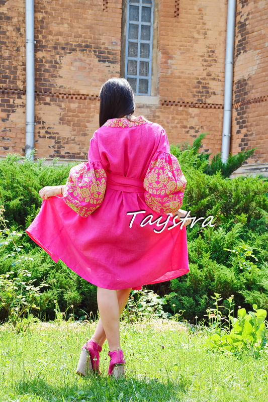 Dress Dressing Gown Color Embroidery Linen Bohemian Vyshyvanka Ukrainian embroidery