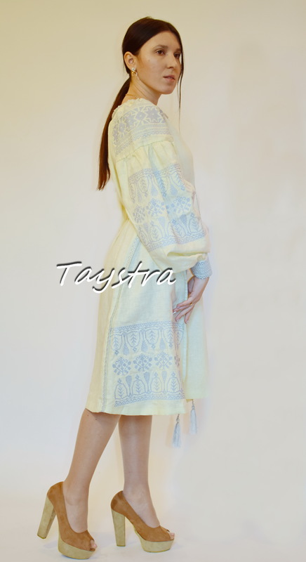Embroidered Short Dress, Beige Dress ethno style boho chic, Bohemian, Vyshyvanka Dress Multi Color Embroidery Linen, Dress Ukrainian embroidery 