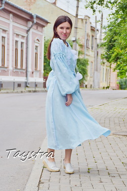 Blue Dress Embroidered Vyshyvanka Dress Embroidered Linen Mini Dress